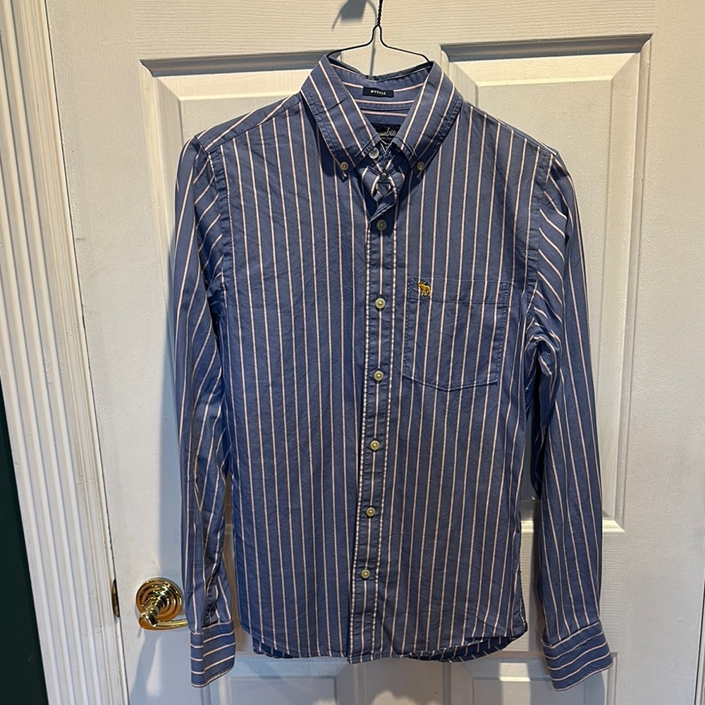 Abercrombie & Fitch Blue and White Striped Casual Button Down Shirt